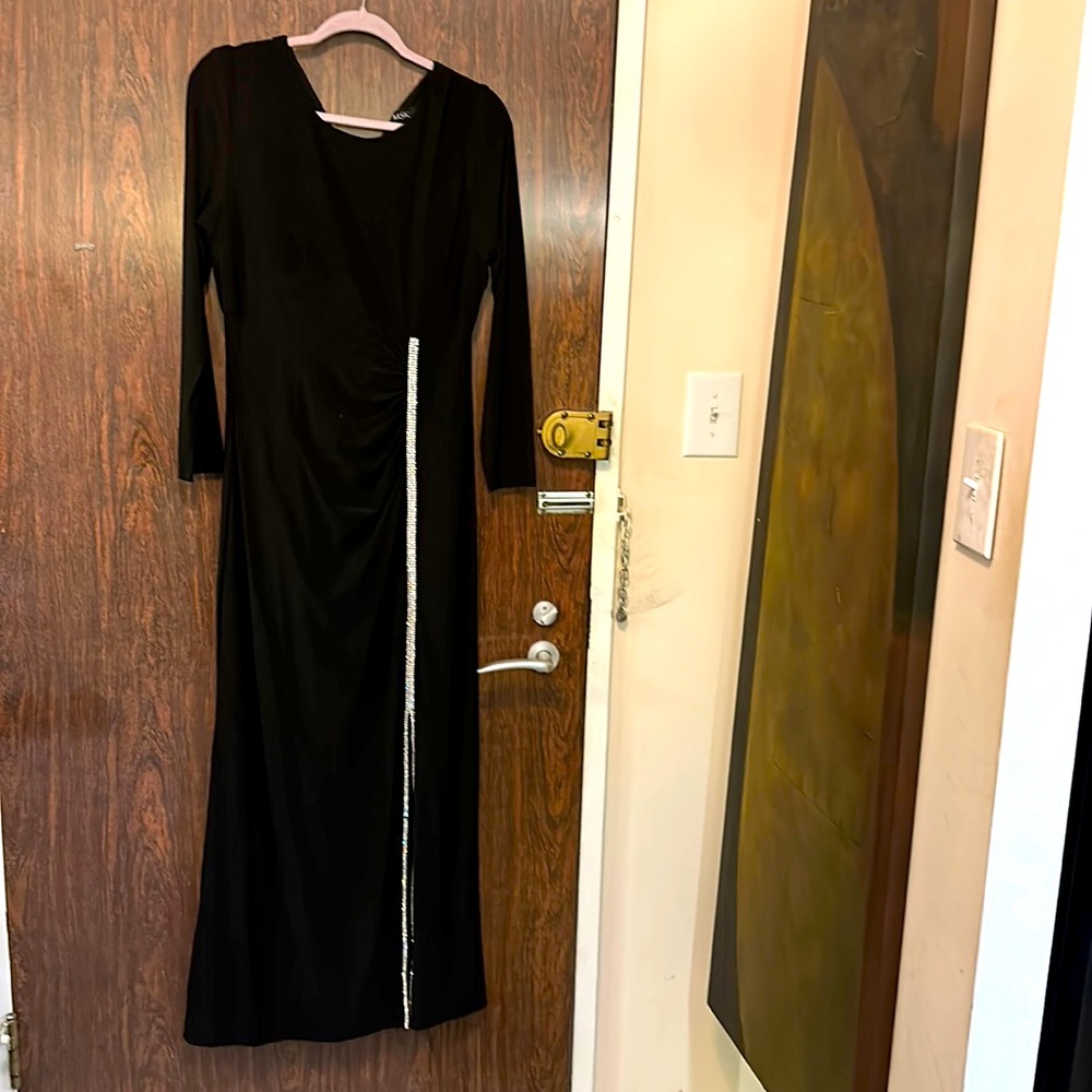 Black long sleeve gown diamond down by split